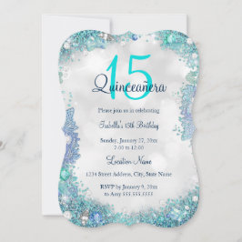 Convites Quinceanera Azul Turquesa Branco Céu Oceano Aniver