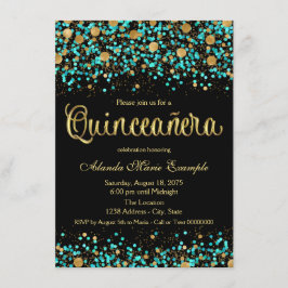 Convites Quinceanera Azul Turquesa e Dourado