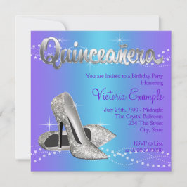 Convites Quinceanera Azul Turquesa e Roxo