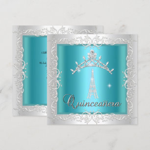 Convites Quinceanera Azul Turquesa Tiara Torre Eiffel