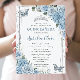 Convites Quinceañera Baby Blue Borboletas Florais 16º