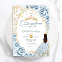 Quinceanera Baby Blue Floral Dourado