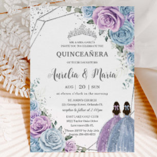 Convites Quinceañera Baby Blue Purple Gêmeas Florais Lilás