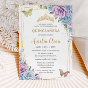 Convites Quinceanera Baby Blue Purple Liloral Dourado