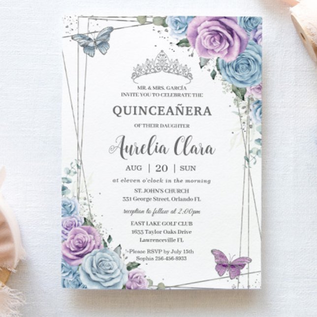 Convites Quinceanera Baby Blue Purple Lilverso (Criador carregado)