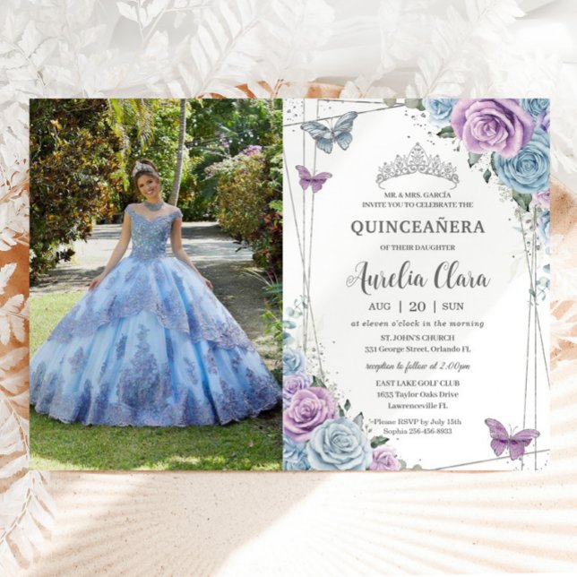 Convites Quinceanera Baby Blue Purple Lilverso (Criador carregado)