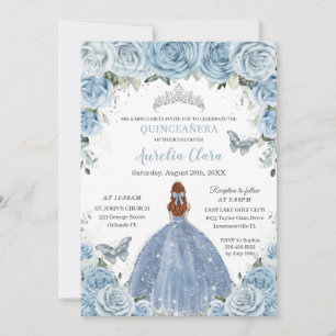 Convites Quinceañera Bebê Azul Floral Cabelo Vermelho Menin