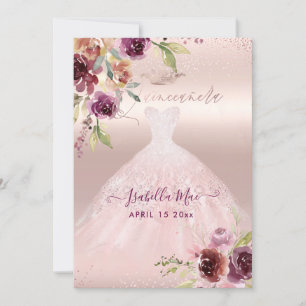 Convites Quinceanera Bege Burgundy Flores Aquarela