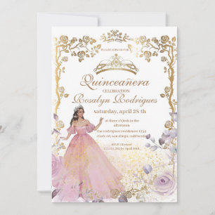 Convites Quinceanera - Beleza Dourada e a melhor Quinceaner