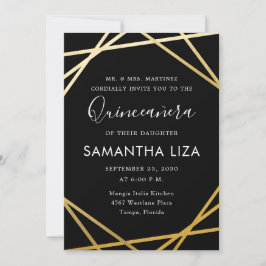 Convites Quinceañera Birthday Black Dourado Modern