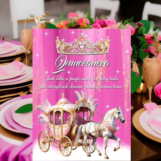 Convites Quinceanera Birthday, Carruagem de Prata Rosa Dour (Criador carregado)