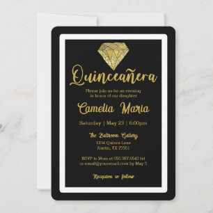 Convites Quinceañera Birthday Diamond Glam Dourado