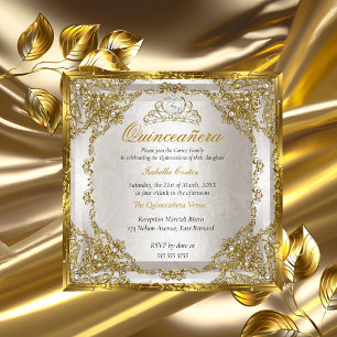 Convites Quinceanera Birthday Dourado Beige Pearl Damask
