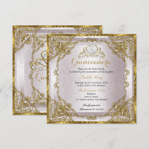 Convites Quinceanera Birthday Dourado Pearl Damask
