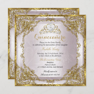 Convites Quinceanera Birthday Dourado Pearl Damask