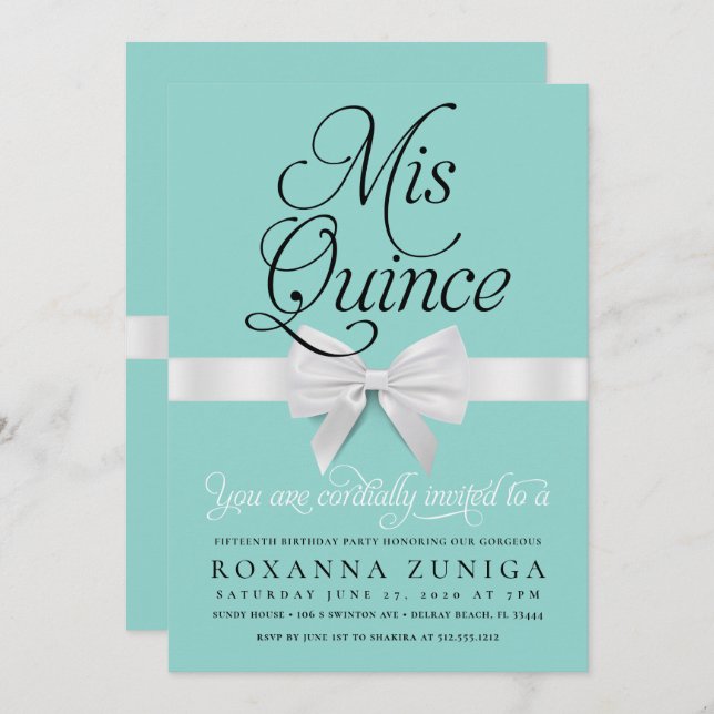 Convites Quinceanera Birthday - Elegante Azul (Frente/Verso)