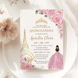 Convites Quinceañera Birthday Pink Paris Floral Eiffel Dour