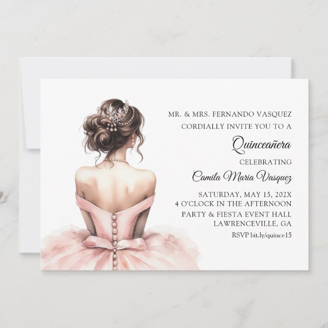 Convites Quinceañera Birthday Pink Princess (Frente)