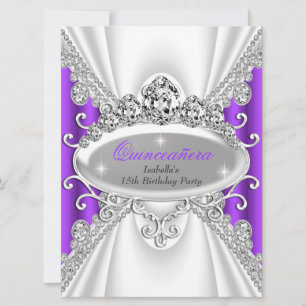 Convites Quinceañera Birthday Princesa Roxo Diamond Grande