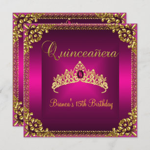 Convites Quinceanera Birthday Rosa Tiara Dourada Gem Jewel