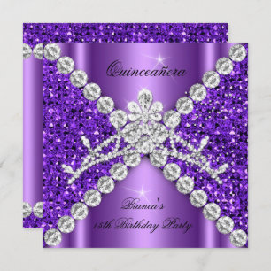 Convites Quinceanera Birthday Roxo Diamantes Tiara
