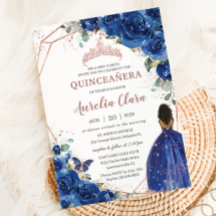 Quinceañera Birthday Royal Blue Floral Brown Girl