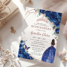 Quinceañera Birthday Royal Blue Floral Princesa