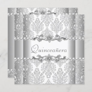 Convites Quinceañera Birthday Silver White Pearl