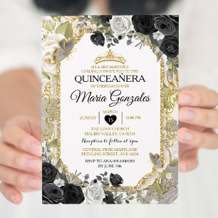 Convites Quinceañera Black & Dourada Crown Mexicana Butfly