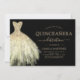 Convites Quinceanera Black e Dourada Glitter Sparkle