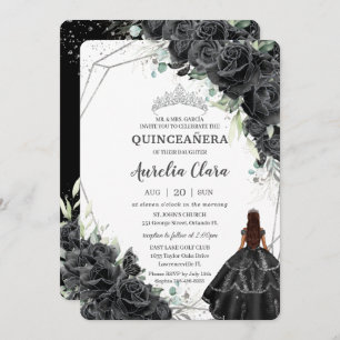 Convites Quinceañera Black Floral Rosas Brown Tan Princess