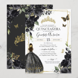 Convites Quinceañera Black Flowers Quince Vestido