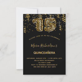 Convites Quinceanera Black Gold Lepard confetti