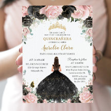 Quinceañera Black Pink Roses Floral Princesa Vesti