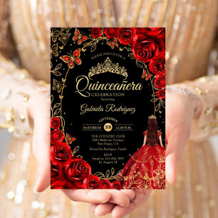 Convites Quinceanera Black Red