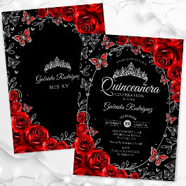 Convites Quinceanera Black Red Silver
