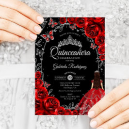 Convites Quinceanera Black Red Silver