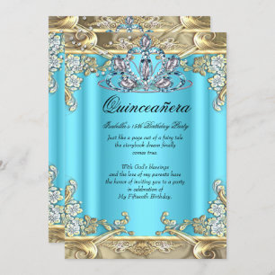 Convites Quinceanera Blue Aqua Teal Dourada 15 Aniversário