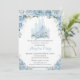 Convites Quinceañera Blue Floral Princess Castle Glass (Em pé/Frente)