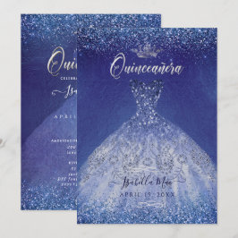 Convites Quinceanera Blue Ombre Glitter