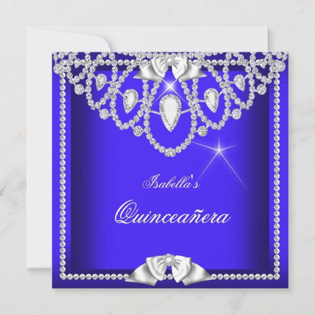 Convites Quinceanera Blue Silver Diamond Party 15 3 (Frente)