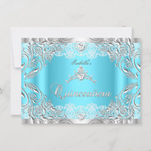 Convites Quinceanera Blue Silver Diamond Tiara 15 do Partid