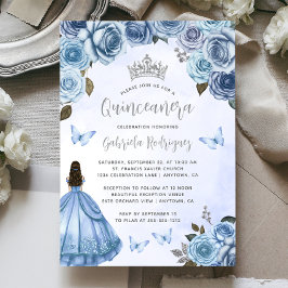 Convites Quinceañera Blue Silver Watercolor