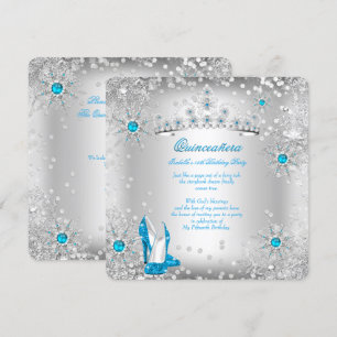 Convites Quinceanera Blue Silver Winter Wonderland