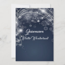 Convites Quinceanera Blue Winter Wonderland Flocos de neve