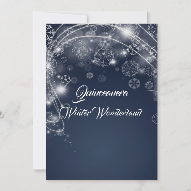 Convites Quinceanera Blue Winter Wonderland Flocos de neve (Frente)