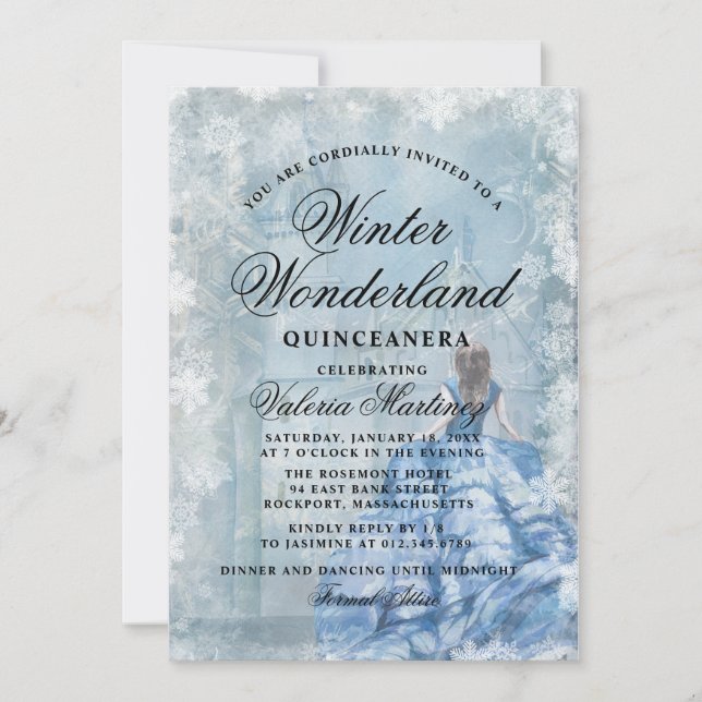 Convites Quinceanera Blue Winter Wonderland Princess (Frente)