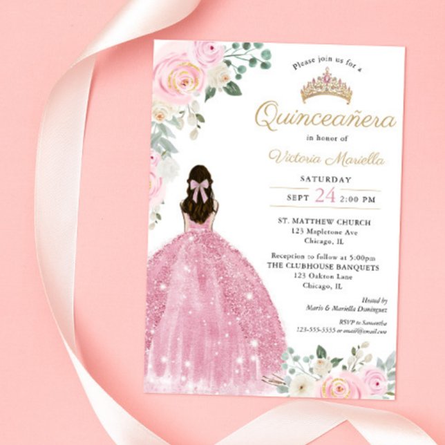 Convites Quinceañera Blush 15 de aniversário de ouro rosa e (Criador carregado)