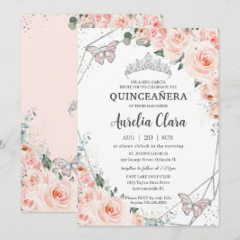 Convites Quinceañera Blush Borboletas Florais Coroa Pratead