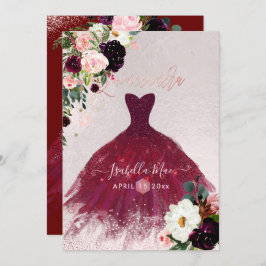 Convites Quinceanera Blush Burgundy Flores de Aquarela